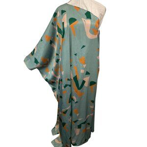 Diarrablu Asymmetrical Flowy Caftan With Abstract Design In Green & Orange